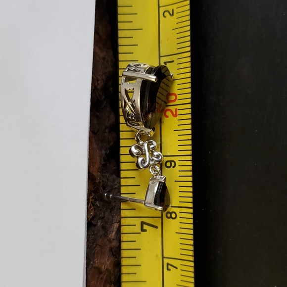 Sterling Silver 925 Onyx Quartz Dangle Earrings - Picture 3 of 7